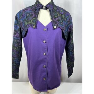 Ozark Mountain Vintage Woman's Purple Keyhole Western Cotton Blouse Size Small